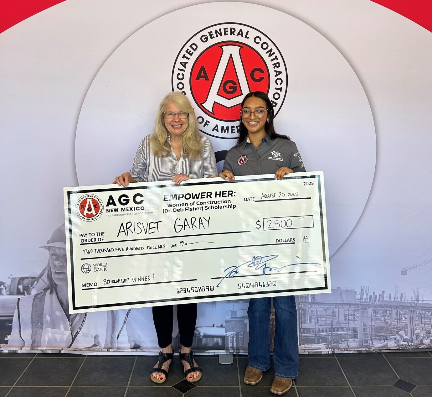 Arivet_garay_winner_nmbef_scholarship_08252025123755 copy Ari Garay, Federal Group Project Engineer Intern, Wins Prestigious Scholarship Ari Garay, a construction engineering student at the University of New Mexico (UNM), recently shared her experiences from her nine-month internship with Jaynes Corporation’s Federal Division. Ari credits the welcoming team and mentorship from Danielle Salazar and Justin Flores for her continued corporate education. “I started knowing little about construction, but every day I learned more thanks to my mentors and the supportive environment at Jaynes.” Despite balancing a very demanding university schedule, 19 credit hours, and 20 to 25 weekly work hours at Jaynes, Ari values the opportunities Jaynes offers. Her recent merit scholarship award from the Empower Her Scholarship, aided by recommendations from the Jaynes Federal team, will help her further her career and education goals. The Empower Her Scholarship, sponsored by Dr. Deb Fisher, a retired professor and noted AGC Educational Consultant, recognizes and supports women building careers in construction. Read more about her scholarship award at the AGC NM website.